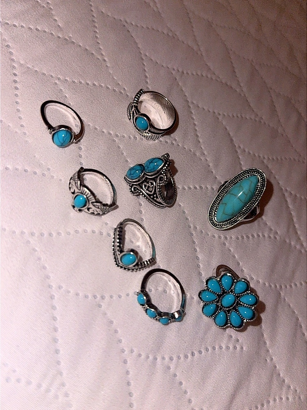 Turquoise Stone Silver-Tone Women's Ring Set
